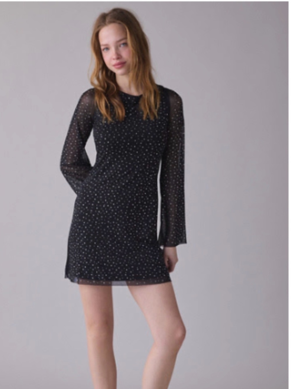 Urban Outfitters-UO Disco Honey Glitter Mesh Long Sleeve Mini Dress